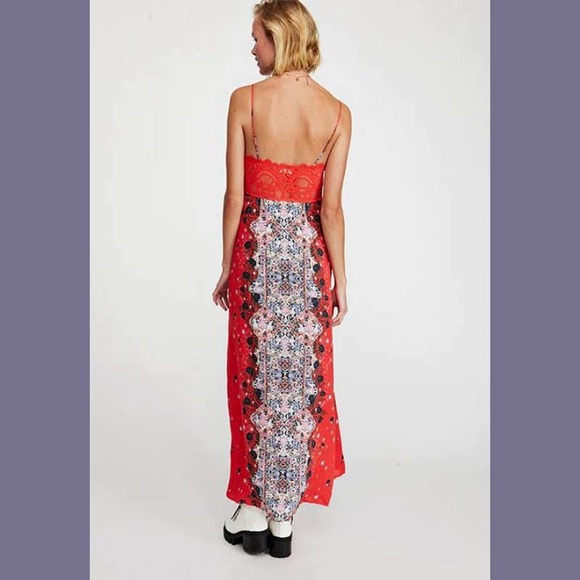 Free People Size M Womens Morning Song Printed Maxi Dress Orange Red Multicolor - Picture 4 of 12